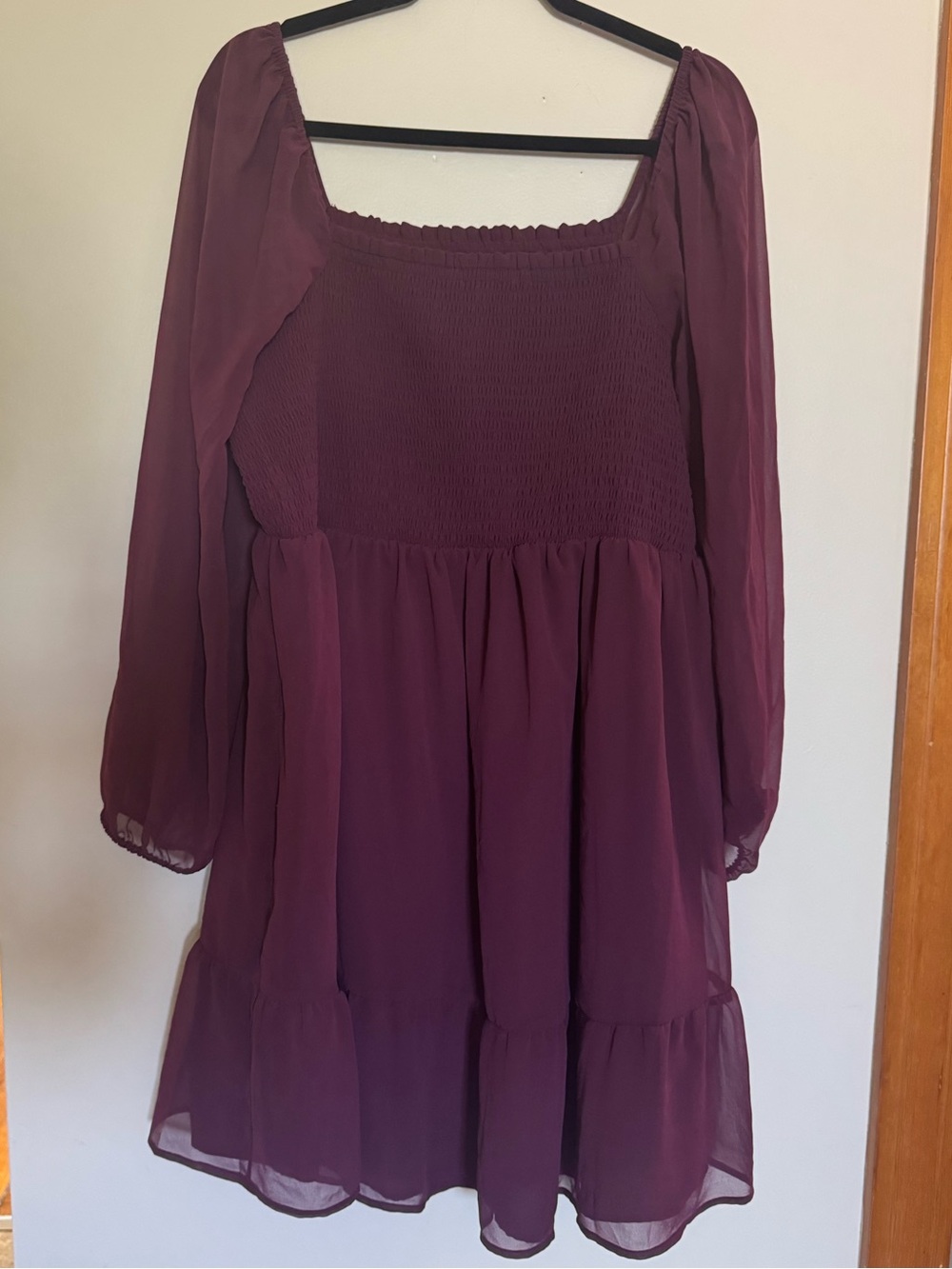Isabel Maternity by Ingrid & Isabel Long Sleeve Burgundy Smocked Babydoll Dress